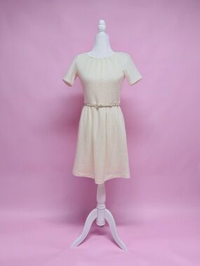 Ellen Tracy Cream Textured Short Sleeve Fit-and-Flare Dress